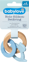 Beißring Holz/Silikon blau babylove