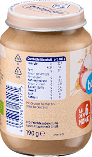 Frucht & Getreide Pflaume in Apfel mit Grieß ab dem 6.Monat babylove