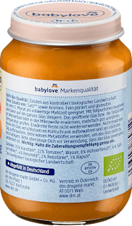 Menü Gartengemüse mit Reis & Huhn ab dem 5.Monat babylove