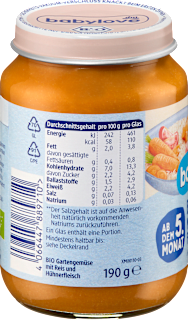 Menü Gartengemüse mit Reis & Huhn ab dem 5.Monat babylove