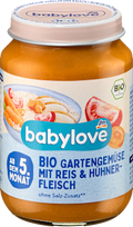 Menü Gartengemüse mit Reis & Huhn ab dem 5.Monat babylove