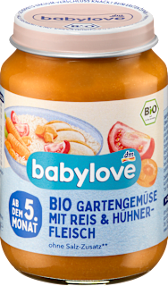Menü Gartengemüse mit Reis & Huhn ab dem 5.Monat babylove