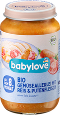 Menü Gemüseallerlei mit Reis & Pute ab dem 8. Monat babylove