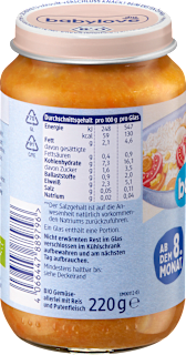 Menü Gemüseallerlei mit Reis & Pute ab dem 8. Monat babylove