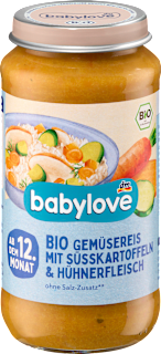 Menü Gemüsereis mit Süßkartoffel und Hühnchen ab dem 12. Monat babylove
