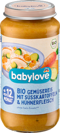 Menü Gemüsereis mit Süßkartoffel und Hühnchen ab dem 12. Monat babylove