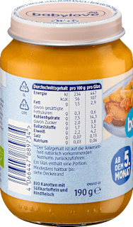Menü Karotten mit Süßkartoffeln und Rind ab dem 5. Monat babylove