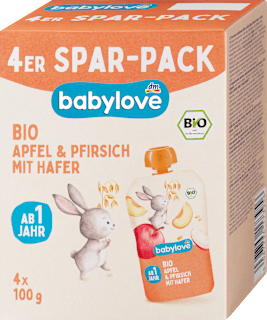 Quetschie Apfel & Pfirsich mit Hafer ab 1 Jahr (4x100 g) babylove
