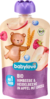 Quetschie Himbeere & Heidelbeere in Apfel mit Grieß ab 1 Jahr babylove