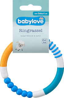 Ringrassel blau/weiß/orange babylove