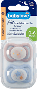 Schnuller Air Nacht Silikon symmetrisch, blau/rosa, 0-6 Monate babylove