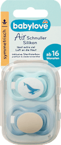 Schnuller Air Silikon symmetrisch, blau, ab 16 Monate babylove