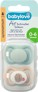 Schnuller Air Silikon symmetrisch, mint/beige & blau/petrol, Gr. 1, 0-6 Monate babylove
