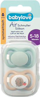 Schnuller Air Silikon symmetrisch, mint/beige & blau/petrol, Gr. 2, 5-18 Monate  babylove