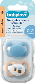 Schnuller für Neugeborene Silikon symmetrisch, blau/beige babylove