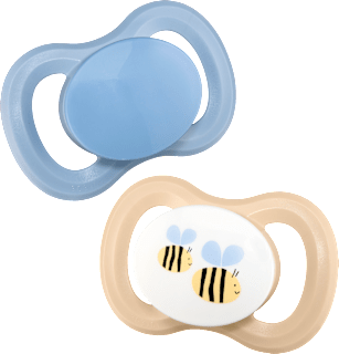 Schnuller für Neugeborene Silikon symmetrisch, blau/beige babylove
