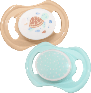 Schnuller Latex symmetrisch, beige/mint, Gr. 2, 5-18 Monate   babylove