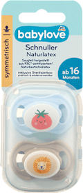 Schnuller Naturlatex symmetrisch, blau/taupe Gr. 3, ab 16 Monaten  babylove