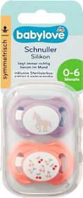 Schnuller Silikon symmetrisch, lila/rosa, Gr. 1, 0-6 Monate babylove
