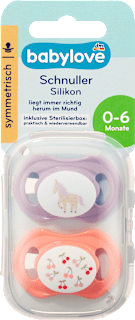 Schnuller Silikon symmetrisch, lila/rosa, Gr. 1, 0-6 Monate babylove