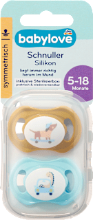 Schnuller Silikon symmetrisch, ocker/türkis, Gr. 2, 5-18 Monate  babylove