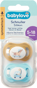 Schnuller Silikon symmetrisch, ocker/türkis, Gr. 2, 5-18 Monate  babylove