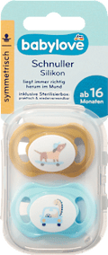 Schnuller Silikon symmetrisch ocker/türkis, Gr. 3, ab 16 Monaten babylove