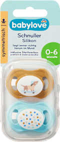 Schnuller Silkon symmetrisch, ocker/türkis, Gr. 1, 0-6 Monate babylove