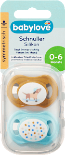 Schnuller Silkon symmetrisch, ocker/türkis, Gr. 1, 0-6 Monate babylove