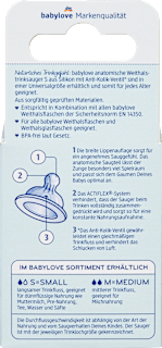 Trinksauger Weithals Silikon anatomisch, Gr. S, von Geburt an   babylove