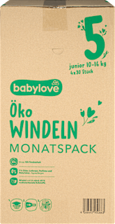 Windeln Öko Gr. 5 junior (10-16 kg) Monatspack babylove
