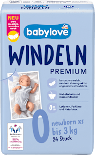 Windeln Premium Gr. 0 newborn xs (bis 3 kg) babylove