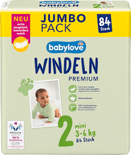 Windeln Premium Gr. 2 mini (3-6 kg), Jumbopack babylove