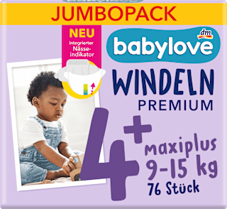 Windeln Premium Gr. 4+ maxiplus (9-15 kg) Jumbopack babylove