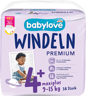 Windeln Premium Gr. 4+ maxiplus (9-15 kg)  babylove