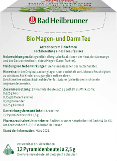 Arzneitee, Bio Magen- & Darm Tee (12 Beutel) Bad Heilbrunner