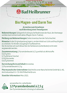 Arzneitee, Bio Magen- & Darm Tee (12 Beutel) Bad Heilbrunner