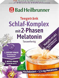 Teegetränk, Schlaf-Komplex mit 2-Phasen Melatonin (10 Sticks) Bad Heilbrunner