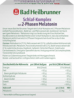 Teegetränk, Schlaf-Komplex mit 2-Phasen Melatonin (10 Sticks) Bad Heilbrunner