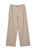 Beige Harem-Hosen mit glatter Textur, Frontfalten, einer Knopfverschluss und Gürtelschlaufen.