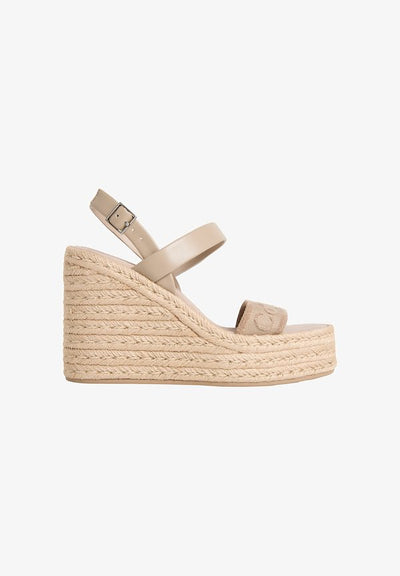 Calvin Klein WEDGE ESPAD 70 WEBBING LTH - Espadrilles - beige