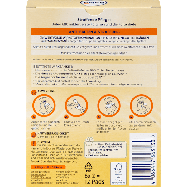 Anti Falten Augenpads Q10 (6 Paar) Balea