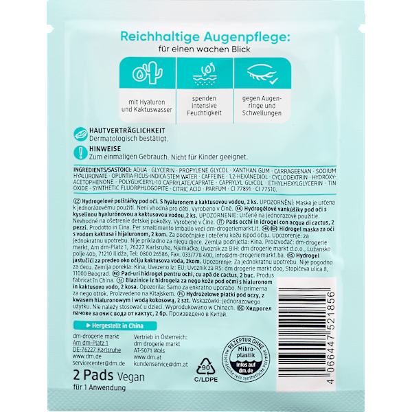 Augenpads Hydrogel Kaktuswasser (1 Paar) Balea