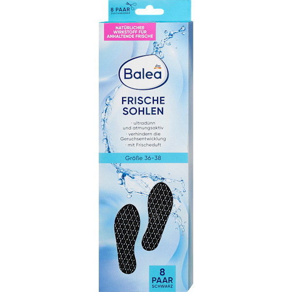Einlegesohlen Frischesohlen schwarz, Gr. 36-38 (8 Paar) Balea