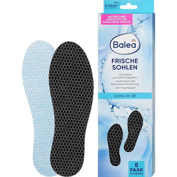 Einlegesohlen Frischesohlen schwarz, Gr. 36-38 (8 Paar) Balea