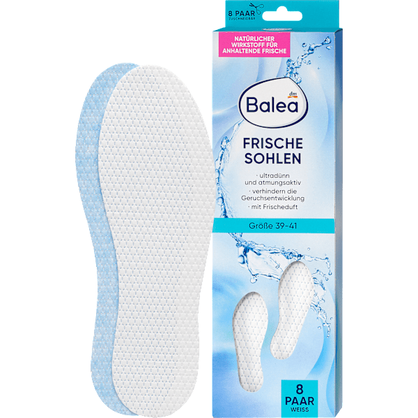 Einlegesohlen Frischesohlen weiß, Gr. 39-41 (8 Paar) Balea