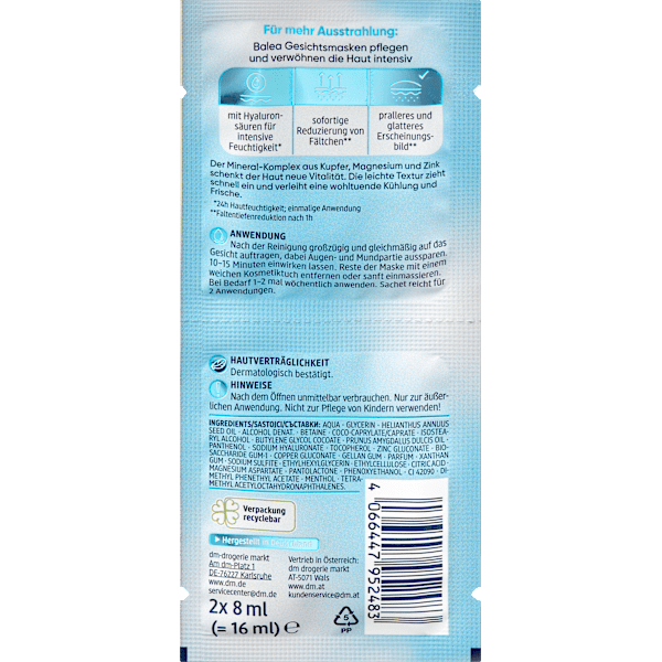 Gesichtsmaske Hyaluron (2x8 ml) Balea