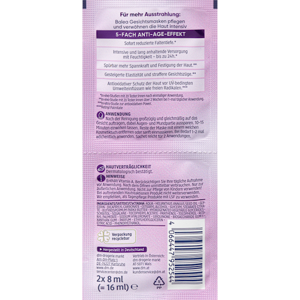 Gesichtsmaske Retinol (2x8 ml) Balea