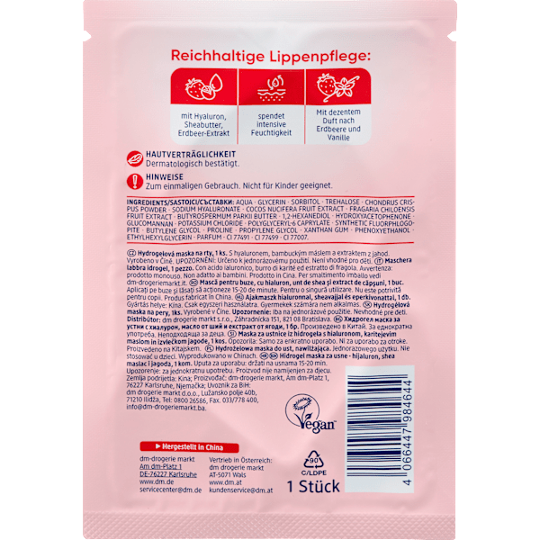 Lippenmaske Hydrogel Erdbeere Vanille Balea