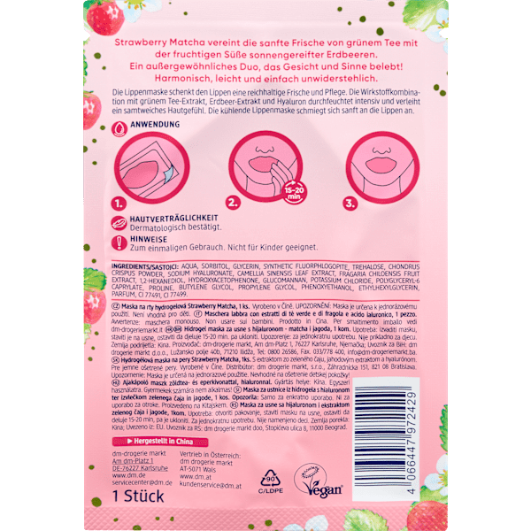 Lippenmaske Hydrogel Strawberry Matcha Balea